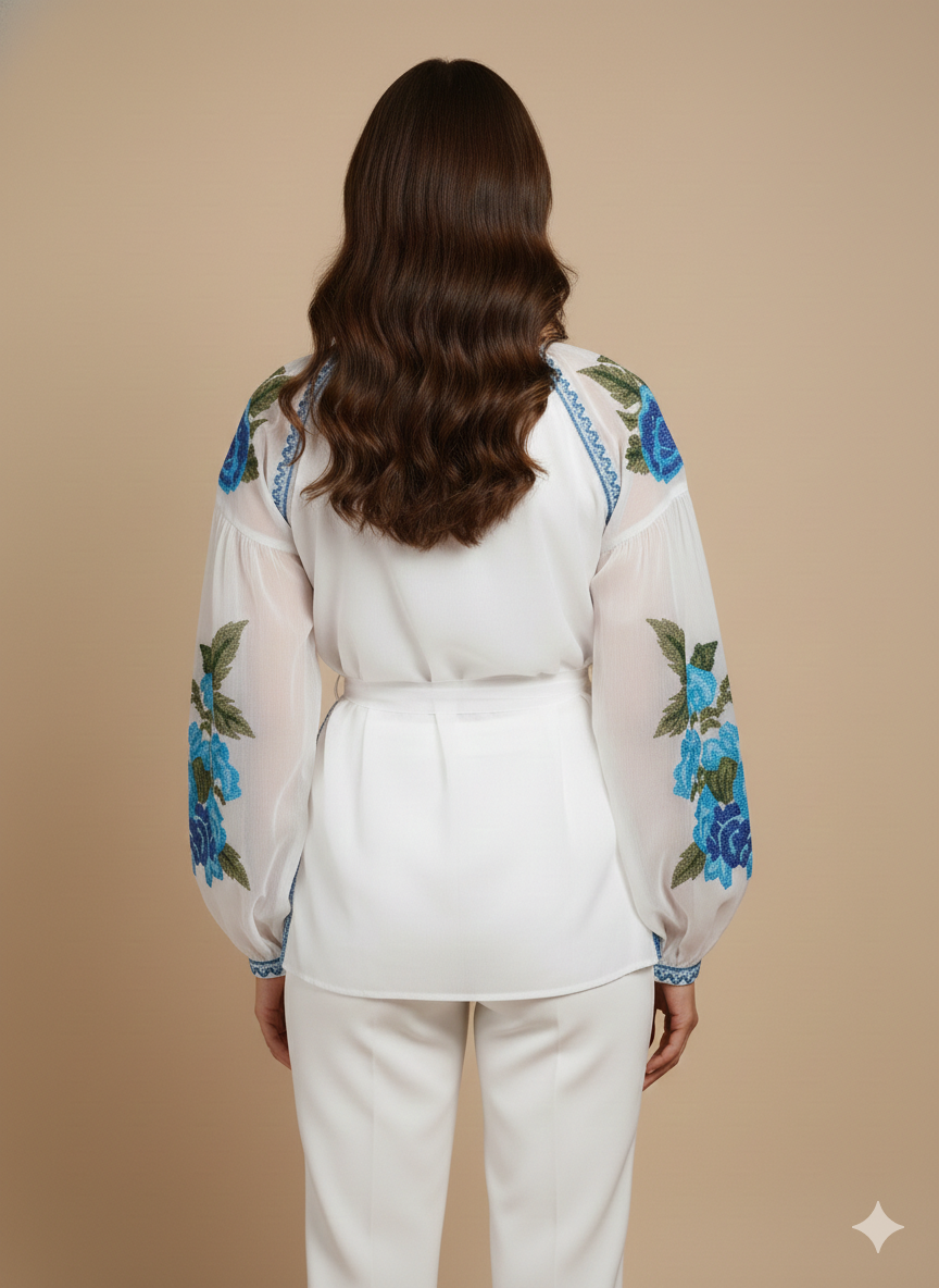 Women’s Sustainable Cotton Floral Top | Artisan Hand-Stamped Summer Blouse | Chic Valentine’s Day Boutique Top