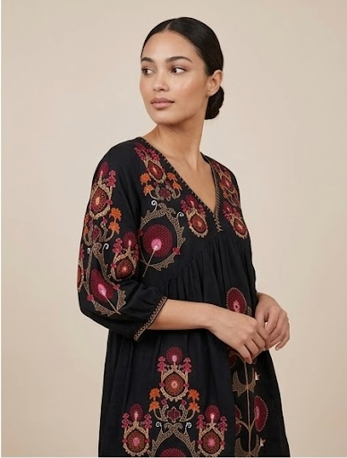 Black Embroidered Short Kurti