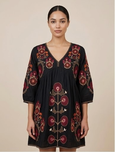 Black Embroidered Short Kurti