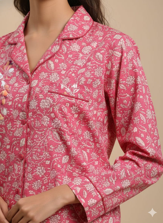 Women's Pink Floral 100% Cotton Pajama Set
