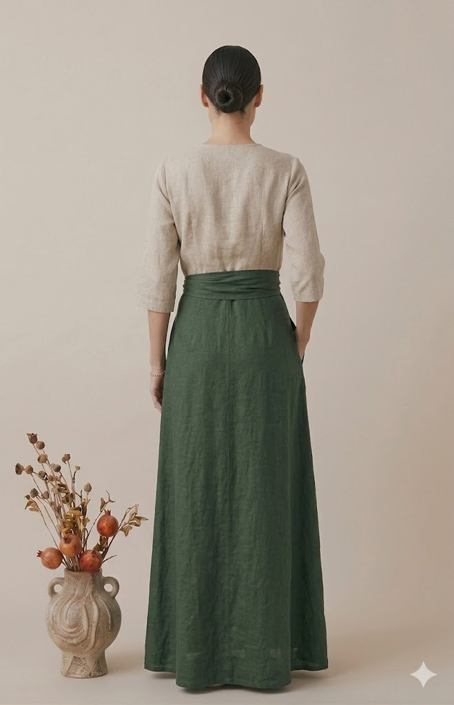 Linen Wrap Top & Maxi Skirt Co-ord Set