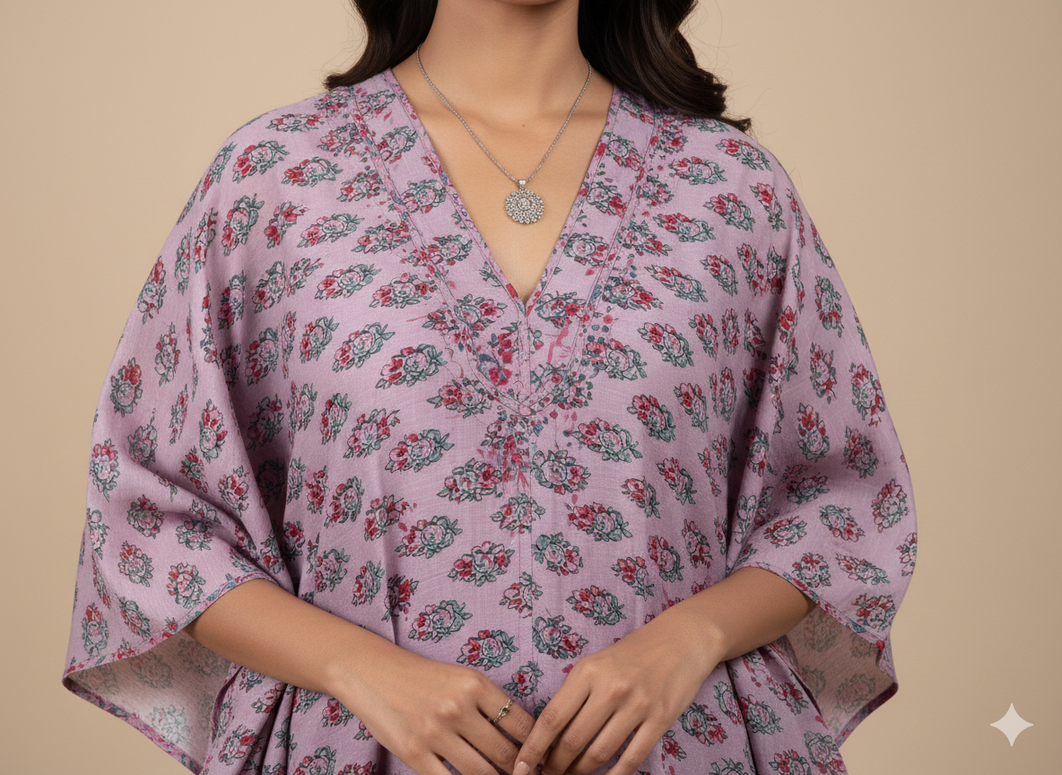 Pikaru Fashion Women's Purple Cotton Tiger Print Kaftan - Striped Bohemian Beachwear - Luxury Resort Loungewear Collection