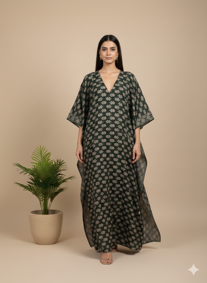 Pikaru Fashion Women's Cotton Tiger Print Kaftan - Striped Bohemian Beachwear & Resort Dress - Luxury Oversized Summer Cover-Up