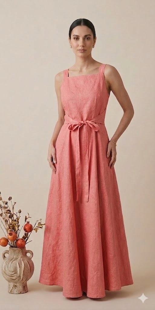 Peach Pink Linen Maxi Dress
