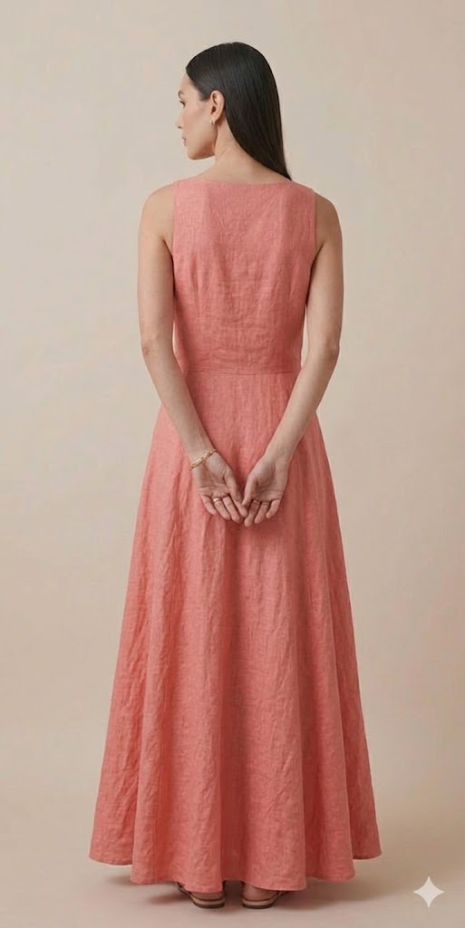 Peach Pink Linen Maxi Dress
