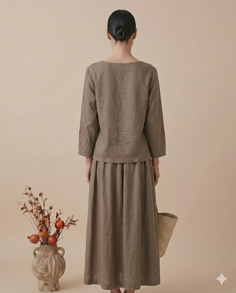 Olive Brown Linen Co-ord Set for Women