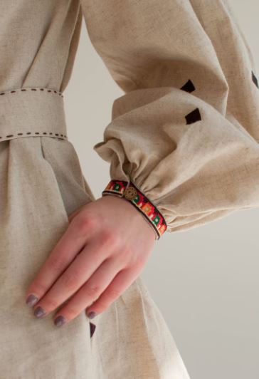 Beige Hand-Embroidered Cotton Midi Dress for Women – Boho Folk Puff Sleeve Vyshyvanka Style