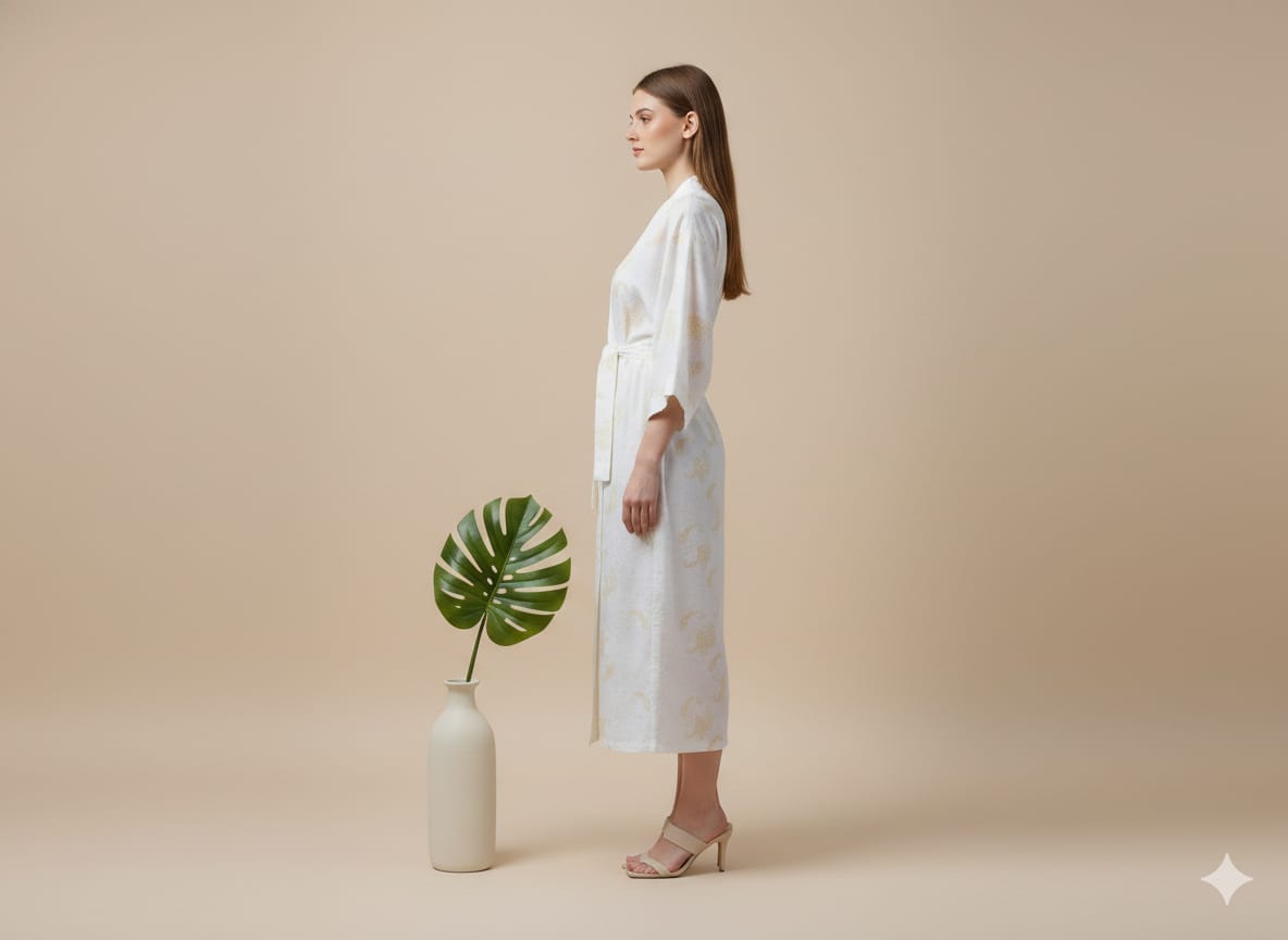 Women’s Cotton Wrap Kimono Dress – Minimalist V-Neck Belted Summer Casual Dress (Lightweight & Elegant)