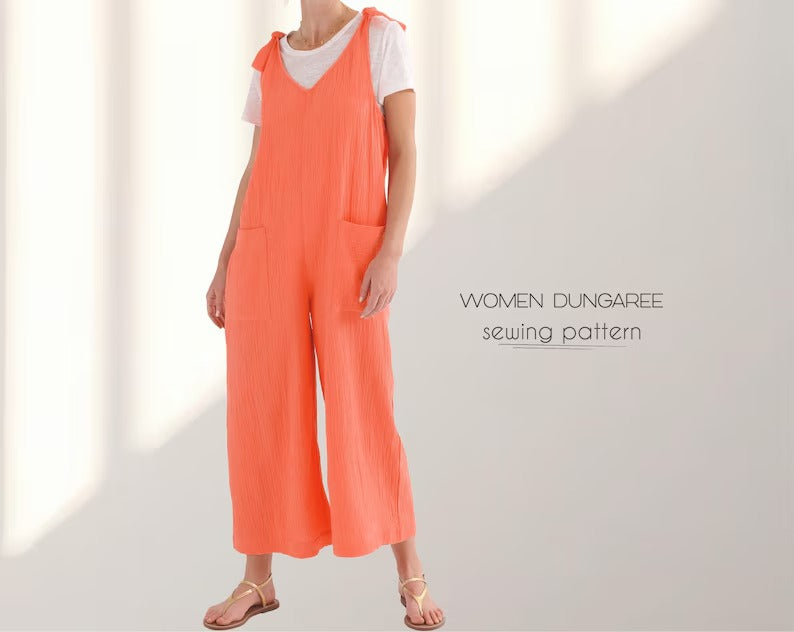 Women's Coral Orange Cotton Sleeveless Jumpsuit