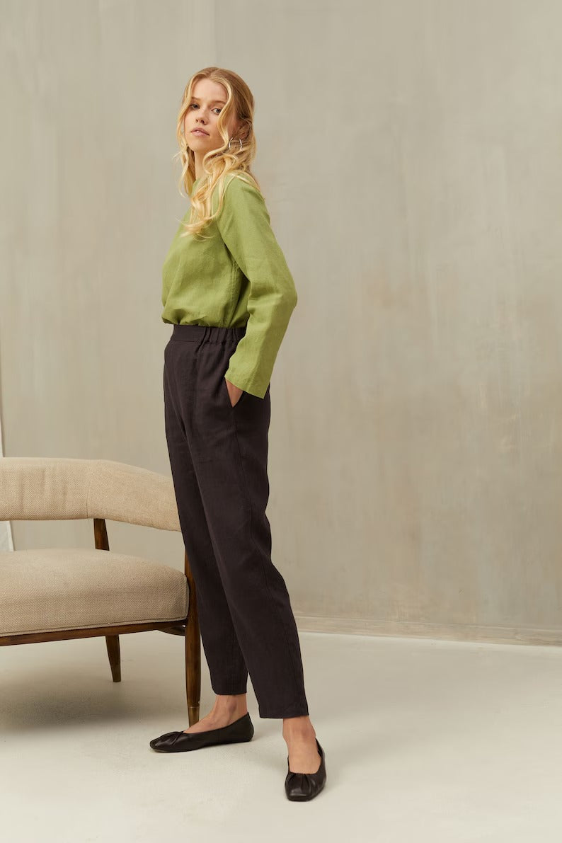 Women's Lime Green Cotton Long Sleeve Boat Neck Top
