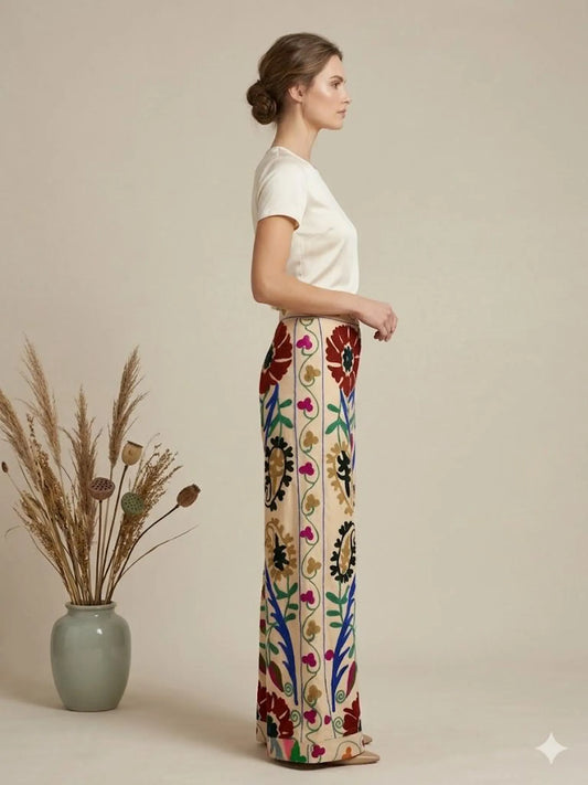 Patchwork Tiered Maxi Skirt | Colorful Boho Floral Skirt | Bohemian Flowy Long Skirt for Women
