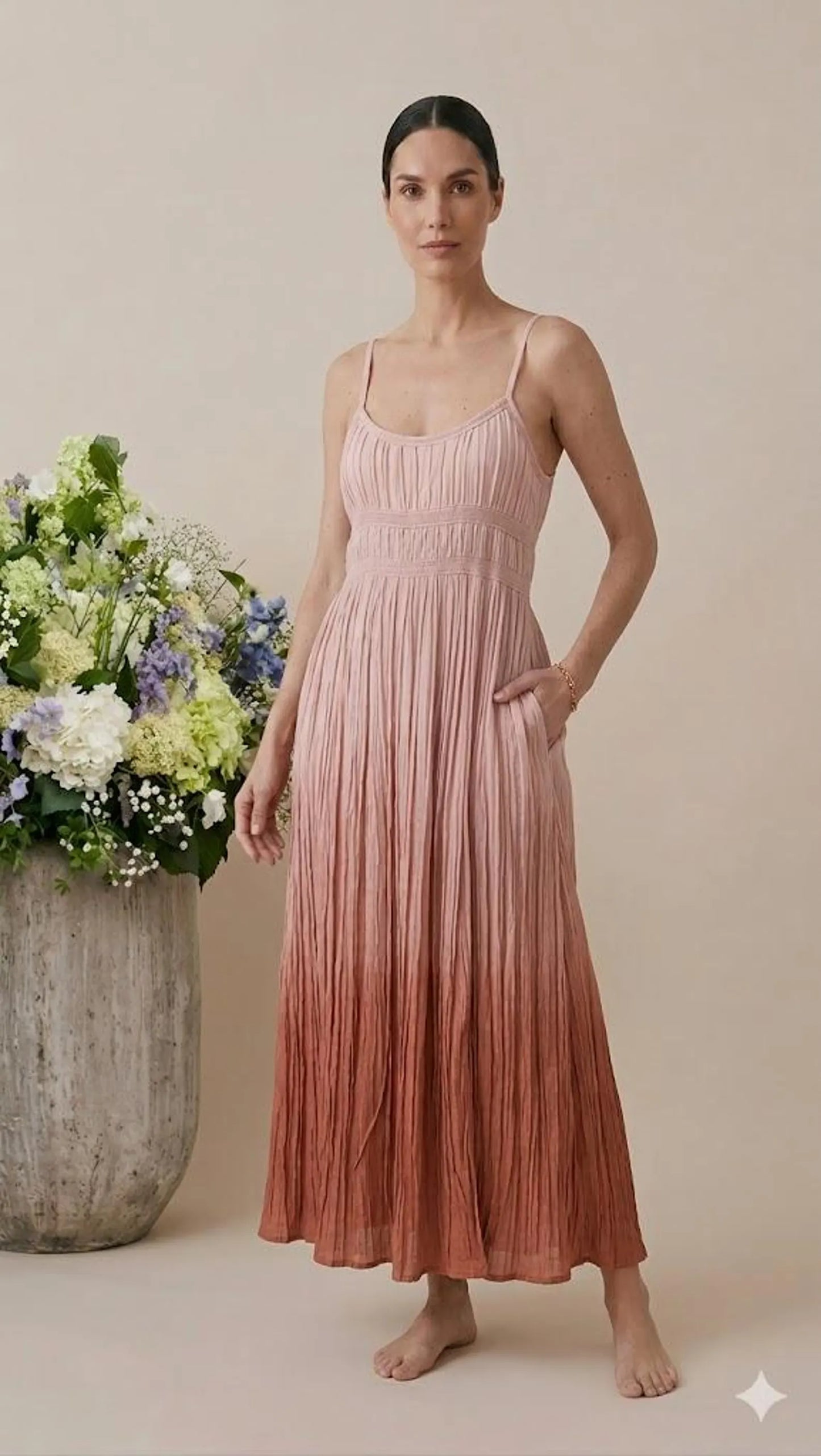 Ombre Pleated Maxi Dress | Spaghetti Strap Flowy Summer Dress | Boho Resort Wear for Women