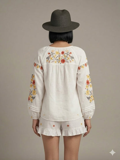 White Floral Embroidered Cotton 2 PICES SET