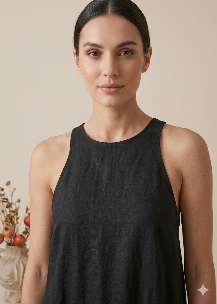 Black Sleeveless Linen Maxi Dress