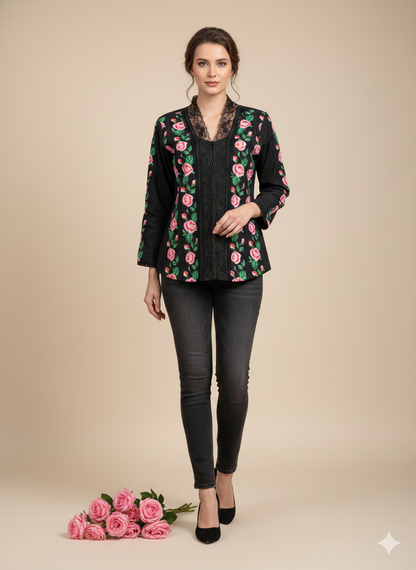 Valentine’s Special: Hand-Block Print Women’s Floral Top | 100% Organic Cotton Boho Blouse | Unique Artisan-Made Romantic Gift for Her