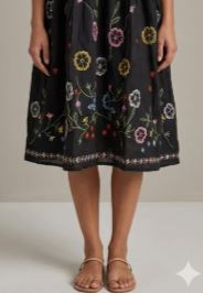 Black Cotton Embroidered Mini Dress