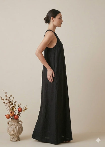 Black Sleeveless Linen Maxi Dress