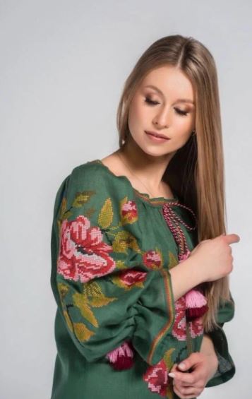 Green Floral Embroidered Cotton Boho Top | Oversized Tassel Sleeve Peasant Blouse with Pink Red Flower Embroidery | Summer Boho Chic Resort Top for Women