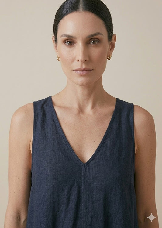 Navy Blue Sleeveless Linen Maxi Dress