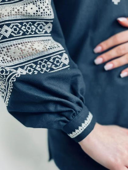 Hand-Embroidered Black Folk Cotton Blouse – White Puff Sleeve Boho Top with Tassel Best Product Description (copy-paste kar do):