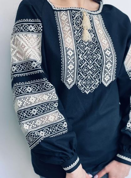 Hand-Embroidered Black Folk Cotton Blouse – White Puff Sleeve Boho Top with Tassel Best Product Description (copy-paste kar do):
