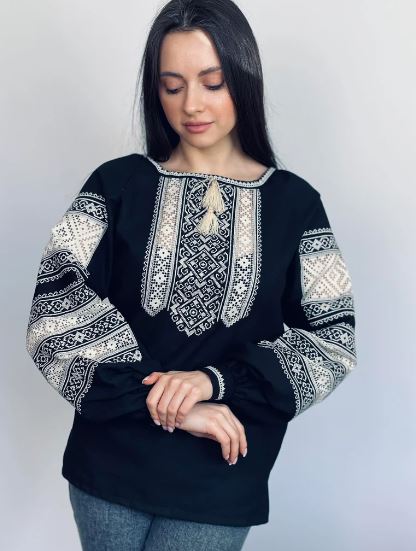 Hand-Embroidered Black Folk Cotton Blouse – White Puff Sleeve Boho Top with Tassel Best Product Description (copy-paste kar do):