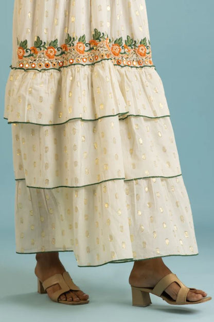 Cream Orange Floral Embroidered Tiered Boho Maxi Dress | Cotton Tassel Tie Sundress | Festival Resort Vacation Wear