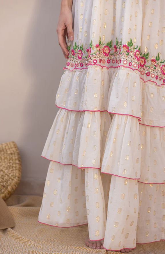 White Floral Embroidered Tiered Boho Maxi Dress | Cotton Tassel Tie Sundress | Festival Resort Vacation Wear