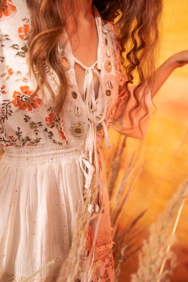 vory White Boho Cotton Lace Co-Ord Set | Tassel Top & Palazzo Pants | Festival Resort Wear Women