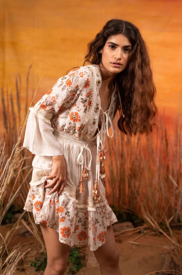 vory White Boho Cotton Lace Co-Ord Set | Tassel Top & Palazzo Pants | Festival Resort Wear Women