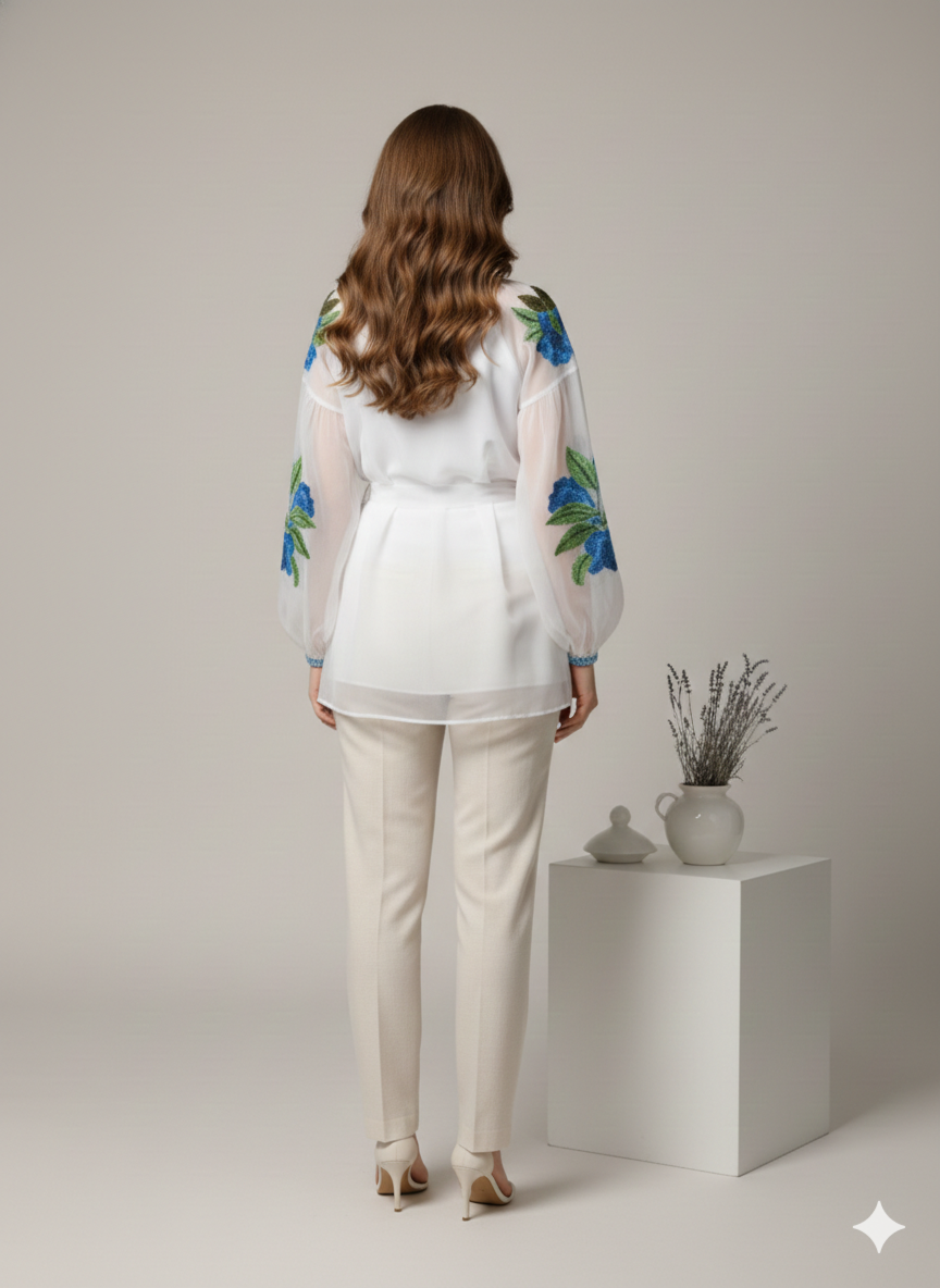 Women’s Sustainable Cotton Floral Top | Artisan Hand-Stamped Summer Blouse | Chic Valentine’s Day Boutique Top