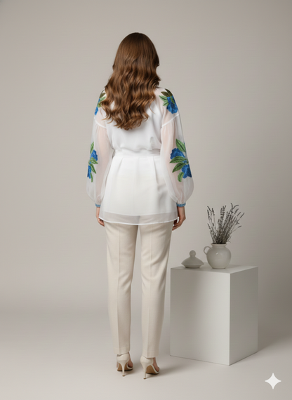 Women’s Sustainable Cotton Floral Top | Artisan Hand-Stamped Summer Blouse | Chic Valentine’s Day Boutique Top