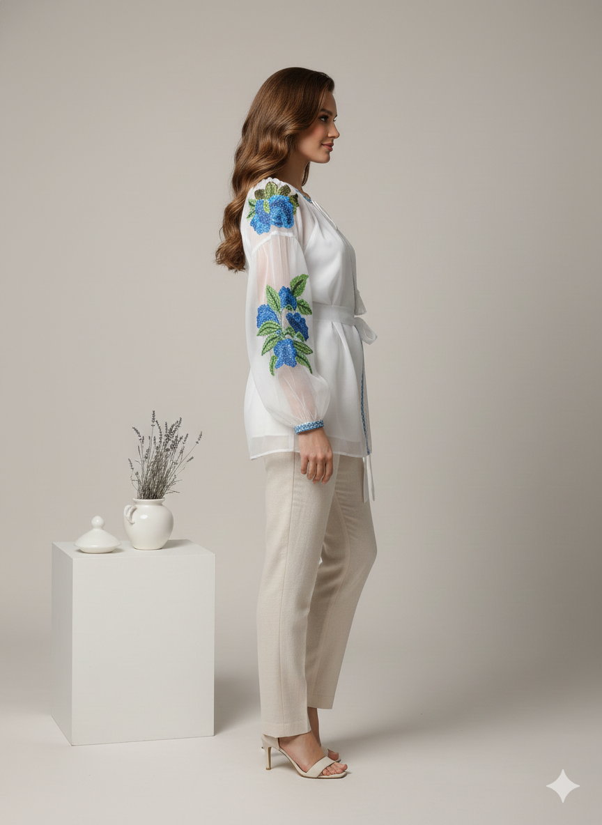 Women’s Sustainable Cotton Floral Top | Artisan Hand-Stamped Summer Blouse | Chic Valentine’s Day Boutique Top