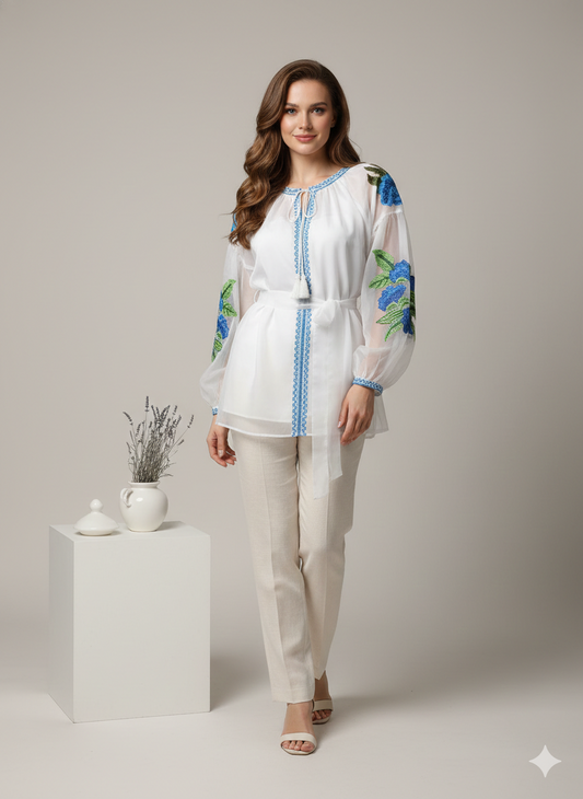 Women’s Sustainable Cotton Floral Top | Artisan Hand-Stamped Summer Blouse | Chic Valentine’s Day Boutique Top