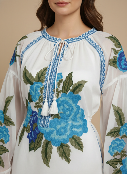 Women’s Sustainable Cotton Floral Top | Artisan Hand-Stamped Summer Blouse | Chic Valentine’s Day Boutique Top