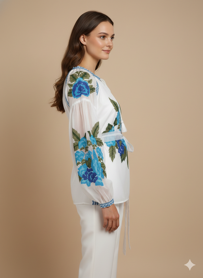 Women’s Sustainable Cotton Floral Top | Artisan Hand-Stamped Summer Blouse | Chic Valentine’s Day Boutique Top