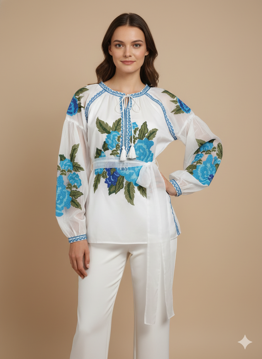 Women’s Sustainable Cotton Floral Top | Artisan Hand-Stamped Summer Blouse | Chic Valentine’s Day Boutique Top