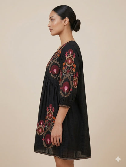 Black Embroidered Short Kurti