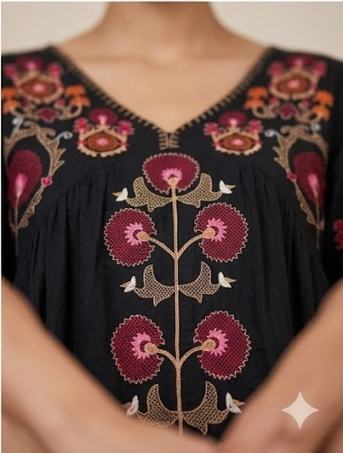Black Embroidered Short Kurti