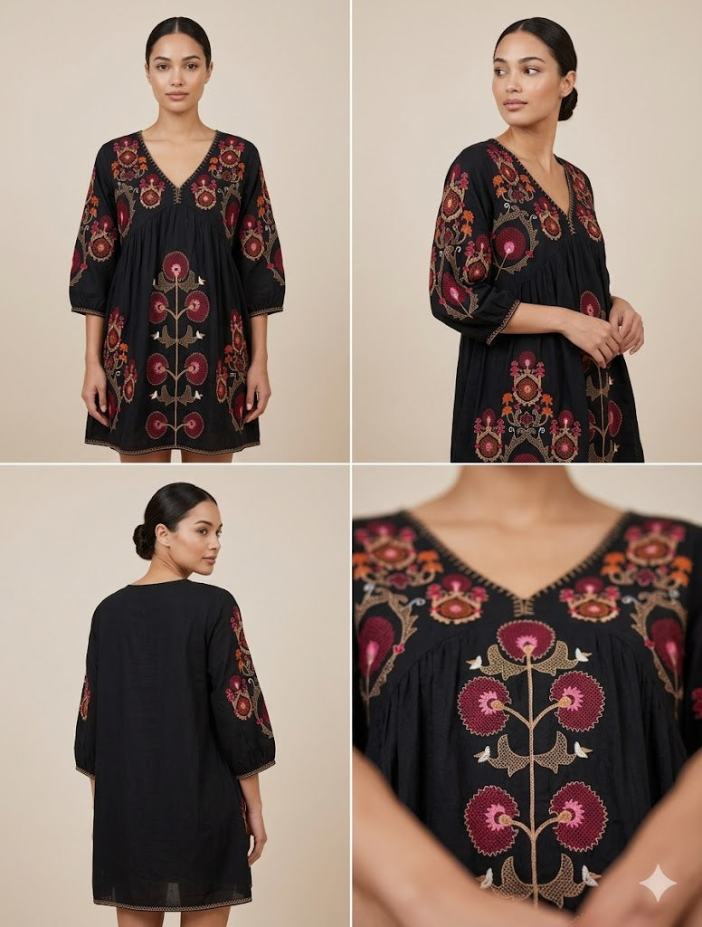 Black Embroidered Short Kurti