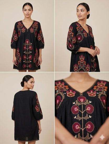 Black Embroidered Short Kurti