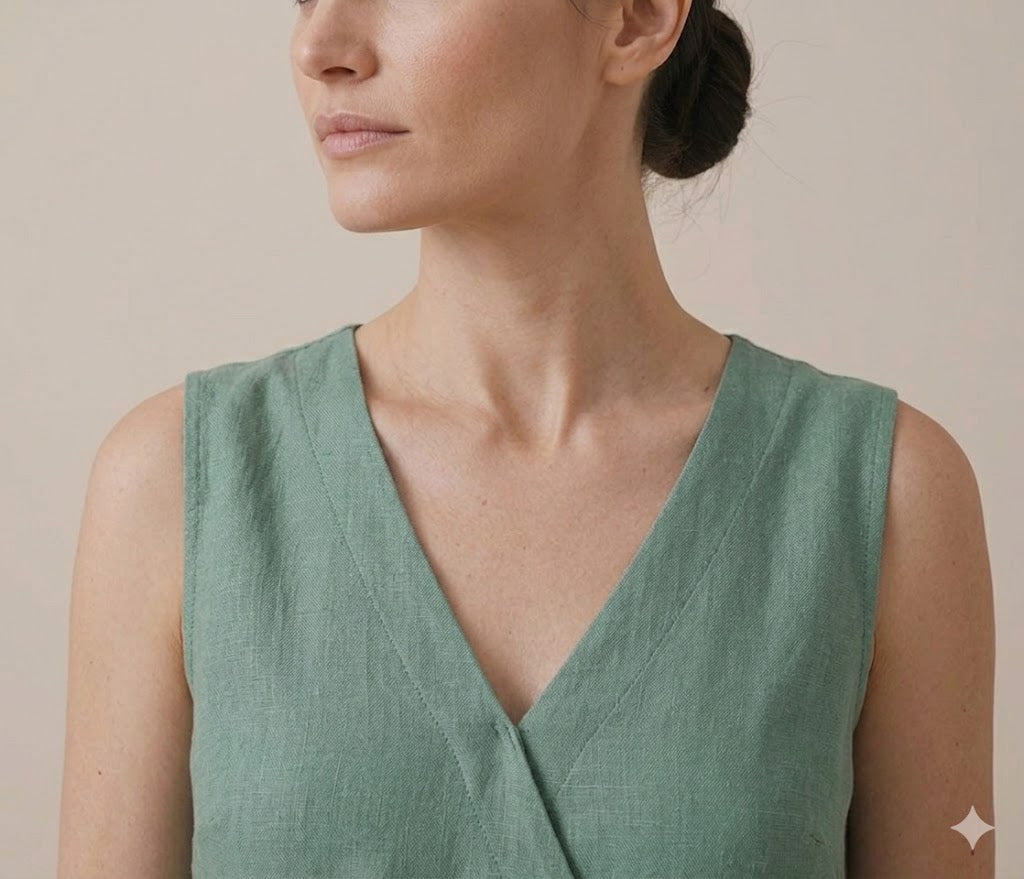 Sage Green Linen Sleeveless Wrap Maxi Dress