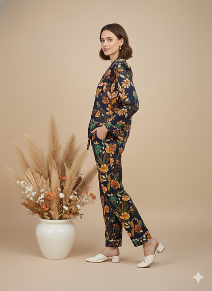 Luxury Hand-Block Print Pajama Set | 100% Organic Cotton Sleepwear for Women | Artisan-Made Boho Loungewear with Matching Gift Pouch