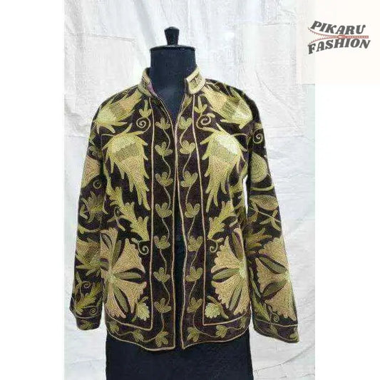 Handcrafted Kashmiri Suzani Embroidered Wool Jacket – Boho Chic Winter Wear