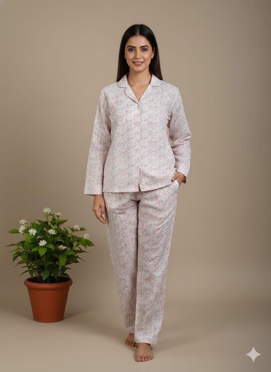 Women’s Soft Cotton Pajama Set – Breathable Nightwear Loungewear Set with Button Shirt & Relaxed Fit PJ Set