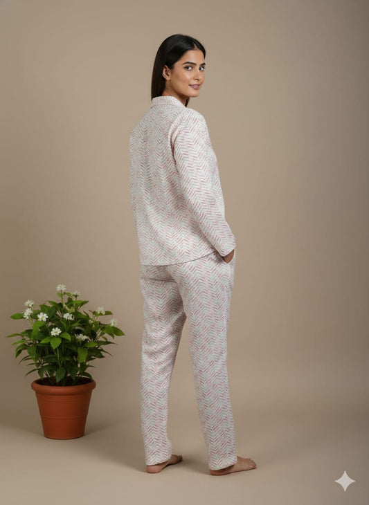 Women’s Soft Cotton Pajama Set – Breathable Nightwear Loungewear Set with Button Shirt & Relaxed Fit PJ Set