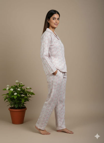 Women’s Soft Cotton Pajama Set – Breathable Nightwear Loungewear Set with Button Shirt & Relaxed Fit PJ Set