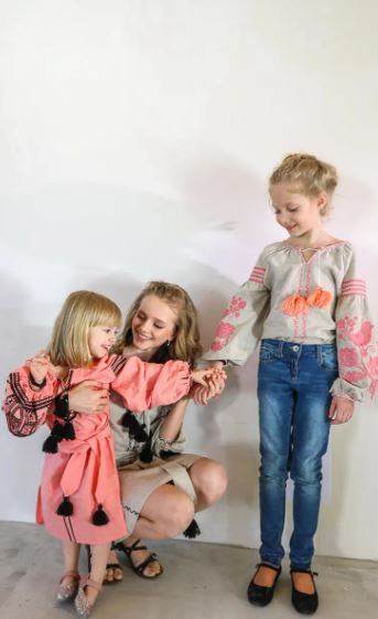 Girls Hand-Embroidered Cotton Boho Blouse  Top – Beige Pink Folk Tunic Top with Bird Motifs & Tassel Neck Best Product Description:
