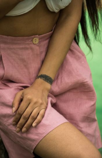 Pink Embroidered Linen Cotton Co-Ord Set for Women – Boho Floral Bell Sleeve Shirt & High-Waist Shorts