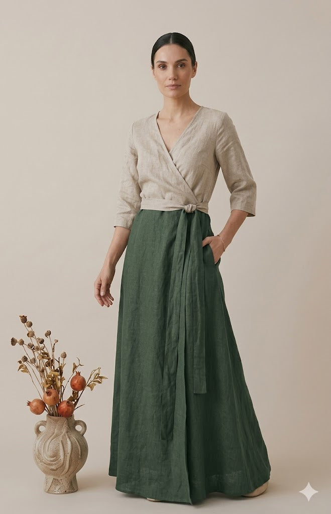 Linen Wrap Top & Maxi Skirt Co-ord Set